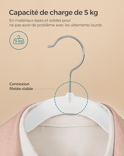 SONGMICS Kleiderbügel Samt, 20er Set, Bügel, Jackenbügel, 41,5 cm breit, Anzugbügel, dünn, gut belastbar, um 360° drehbarer Haken, für Mäntel, Hemden und Anzüge, weiß CRF026W20