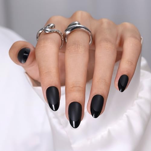 Soft Gel Black Press on Nails Almond - SHANGMENG Short Nails with...