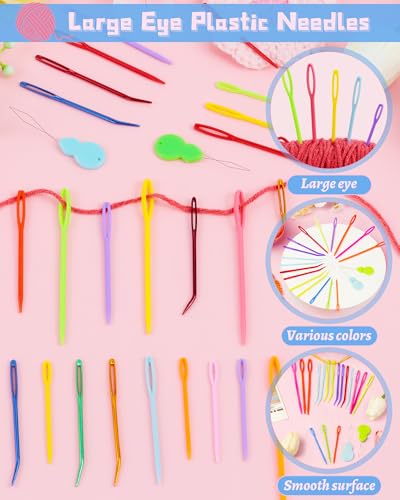 Image of FIVEIZERO 48 Pcs Yarn Needles Set, Assorted Bent Tapestry Needles Weaving Needles Darning Needles with Large Eye, Plastic Blunt Knitting Needles for Sewing Crochet