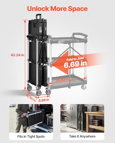 Vevor Carrello Di Servizio 65X39X83Cm Carrello A Mano Multiuso 3 Ripiani Capacità Totale 74,8Kg, Carrello A Portata Con Ruote Girevoli 360° 2 Ruote Con Freni, Carrello Portaoggetti Da Garage Giardino - 2