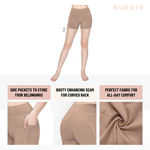 Always Women's 3" Yoga Shorts - Premium Soft Tummy Control Workout Stretch Solid Leggings Pants With Pockets Navy M #TOP4