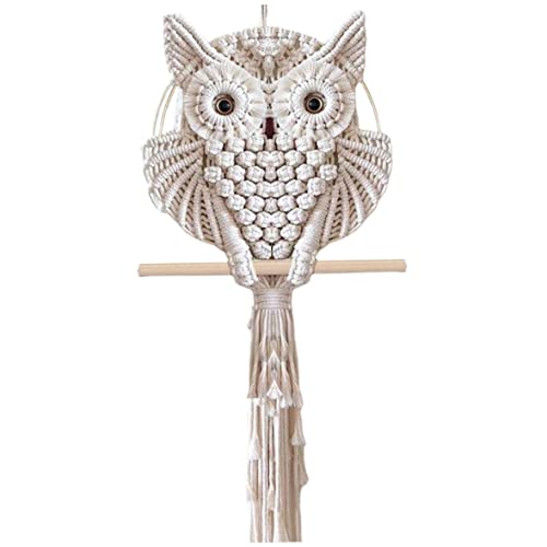 Obelunrp Macrame Wall Hangings, Cotton Rope Woven Owl Art Tassels Tapestry for Home Wall Decoration (15x45cm)