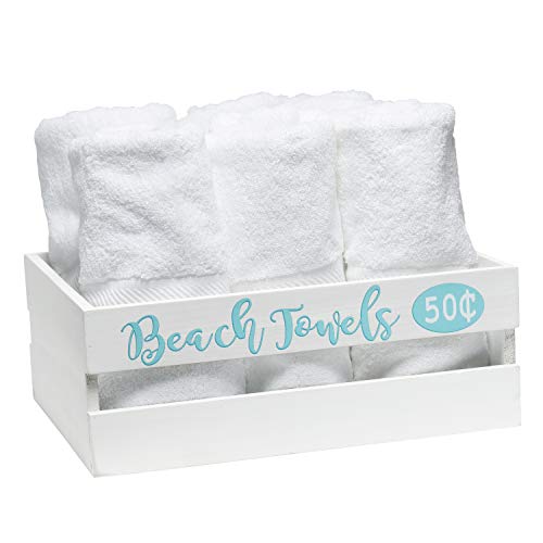 Elegant Designs HG3000-WBH Three Piece Decorative Wood Bathroom Set White Wash Aqua Blue Color Palm Tree Towel and Toilet Paper Storage Crate and Holder, Quote Frame, Coastal/Beach/Large - Image 9