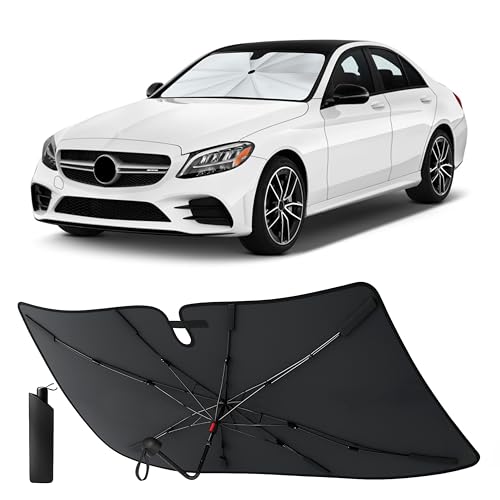 Image of EcoNour Foldable Windshield Sun Shade & Window Tint Fit for 2015-2019 2020 2021 Mercedes Benz C Class Sunshade, Front Car Window Shades Sun Visor, UV Protection, Heat Blocker, Car Accessories