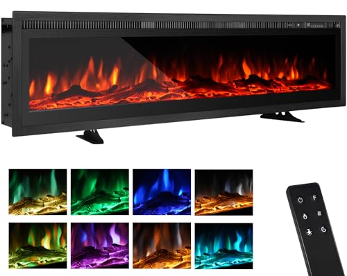 Cheminée électrique 127 cm sur Pied, Murale, intégrée, Effet Flamme 9 Couleurs, télécommande, 900 W-1800 W, Chauffage électrique avec Cristal et Ensemble de bûches