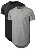 Comdecevis 2 Pack Cotton Crewneck T-Shirt Hipster Hip Hop Longline Gym Workout T Shirts for Men, M, Black/Grey