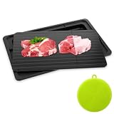Defrosting Tray for Frozen Meat - Large Meat Defrosting Tray with Drip Pan & Silicone Scrubber, Thawing Plate for Fast & Safe Thawing (13.86'x7.91'x0.12')
