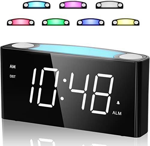 Digital Alarm Clock,7.5" Big LED Display & Full Dimmer,USB Cellphone Chargers,7-Color Night Light,Adjustable Volume,12/24 H,Plug in Easy to Set Alarm Clock for Kids Elderly Bedside Desk Kitchen Office