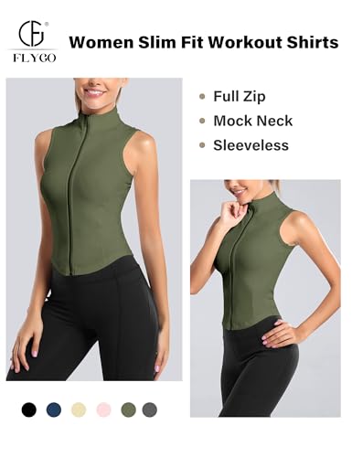 Image of Flygo Women's Full Zip Sleeveless Workout Yoga Active Jacket Vest Golf Shirts