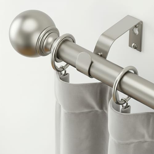 Image of Jialexin Curtain Pole 40-190cm, Silver Stainless Steel Rail with Classic Ball Finials, 25mm Heavy Duty Pole for Eyelet Curtains (16-75 Inch)