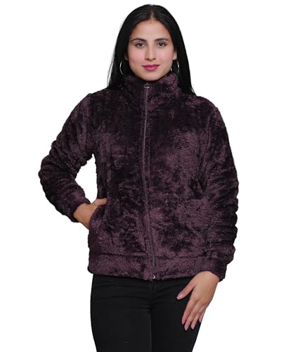 Image of Women's Ultra-Soft Plush Fleece Winter Jacket with High Neck & Full Front Zipper | Warm Cozy Fur Coat for Casual, Travel, Outdoor & Daily Cold Weather Wear