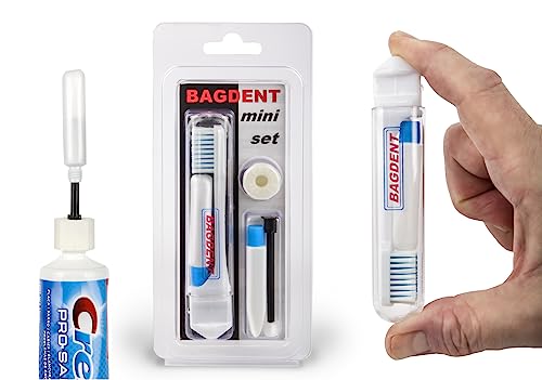 Bagdent Travel Toothbrush Kit Refilllable Mini Tubes Universal Filling Adapters Backpacking After Lunch Brush TSA Compliant