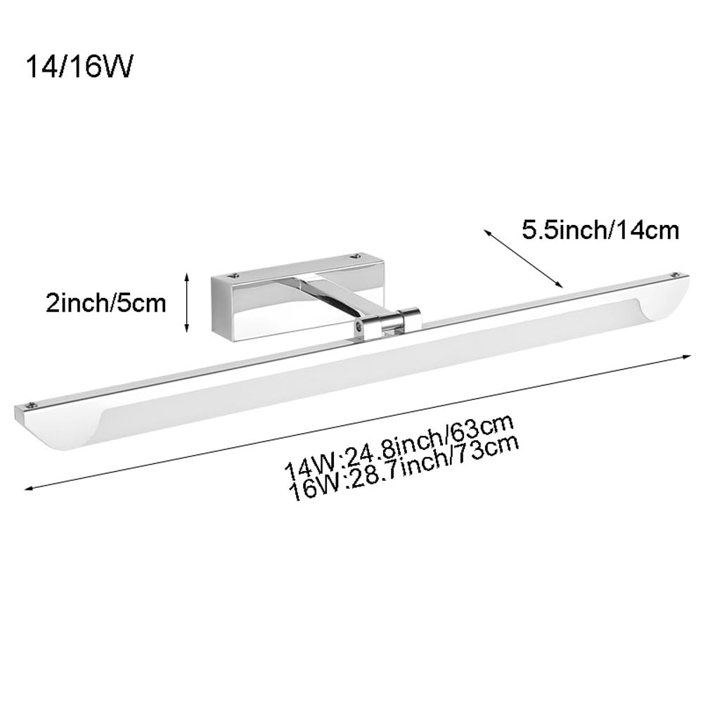 Iluminación de pared moderna de 14/16 W, luces LED for baño, apliques plateados for espejo, cocina, pasillo, armario.(Warm light,14W)