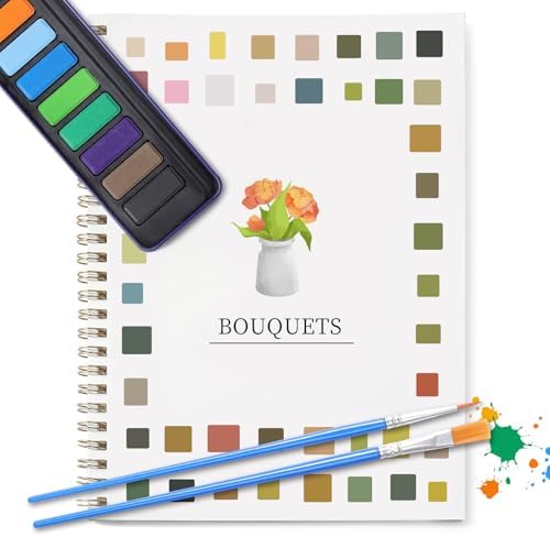 Dancart Watercolor Kit with Outlines, 12 Colors Rustproof Box, 3 Brushes & Multi-Theme Painting Kit for Teens & Adults