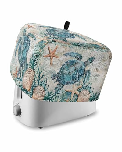 Teal Sea Turtle Toaster Cover 4 Slice, Coastal Coral Ocean