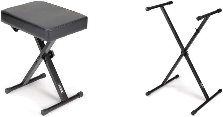 OnStage KT7800 Padded Keyboard Bench and OnStage KS7190 Classic Single-X Keyboard Stand, Black