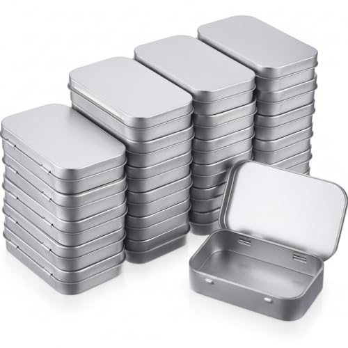 Image of Hotop 12 Pack Metal Rectangular Empty Hinged Tins 3.75 x 2.45 x 0.8 Inch Box Containers with Lids Mini Portable Box Small Storage Kit, Home Organizer (Silver)