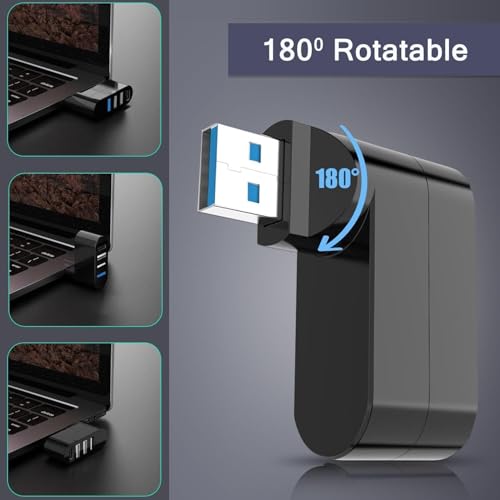 Image of 4 Ports USB 3.0 Hub (90 /180 Degree Rotatable), USB Multiport Rotating with US.B C Power /Data Port, U.SB Extender for Laptop, Camera, PC, Xbox, MaBook Pro and More (USB-A 4PORT HUB)