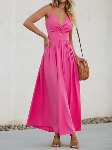 Image of CUPSHE Women Casual Dress Beach Sleeveless V Neck Summer Cutout Spaghetti Straps Formal Maxi Sun Dresses