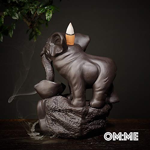 Omme Backflow Incense Burner Incense Holder Elephant Antique Ceramic Aromatherapy Ornament Home Décor Yoga + 20 Upgraded Incense Cones (Elephant) #TOP5