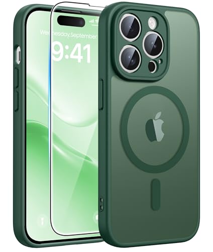 Image of FNTCASE for iPhone 14 Pro Case: [Compatible with Magsafe] Translucent Matte Cases with [Full Camera Protection] [Screen Protector] Military Grade Shockproof Protective Phone Cover - Green