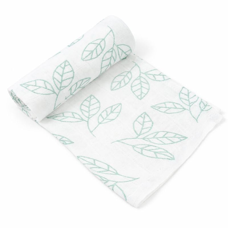 MuslinZ Ex Large 120cms Muslin Square - Newborn Baby Essential - Muslin Cloth - Breast feeding cover, Stroller Blanket, Moses sheet, Swaddle Blanket, Bath towel. Soft and cosy. (Aqua Leaf) — image 1