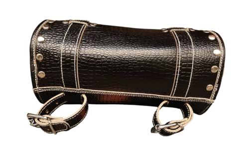 american blue Borsa da moto vintage, in vera pelle di capra, con fibbia a 2 cinghie e chiusura rapida, borsa porta attrezzi marrone, rinforzata, per manubrio, forcelle, bicicletta (motivo 20)