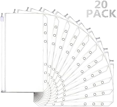 Mlife Cash Envelope , 6 Holes Budget Binder Pockets ,Zipper Folders for A6 Size Notebook Binder ,Cash Organizer Money Saving Binder Accessories (20pcs)
