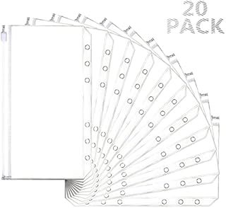 Mlife Cash Envelope , 6 Holes Budget Binder Pockets ,Zipper Folders for A6 Size Notebook Binder ,Cash Organizer Money Saving Binder Accessories (20pcs)