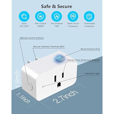 DAYBETTER Smart Plug Max 15A/1800W, Compatible with Alexa and Google Home, No Hub Required, Bluetooth & 2.4GHz WiFi Setup, Smart Outlet with APP Control, Timer & Schedule, 4Pack