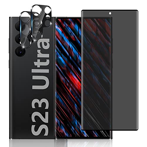 [1+2Pack] Galaxy S23 Ultra Privacy Screen Protector+Camera Lens Protective Film, Anti-Spy,9H Hardness,3D Full Coverage Tempered Glass Screen Protector,Bubble Free,For Samsung Galaxy S23 Ultra 5G(6.8 Inch) #TOP3