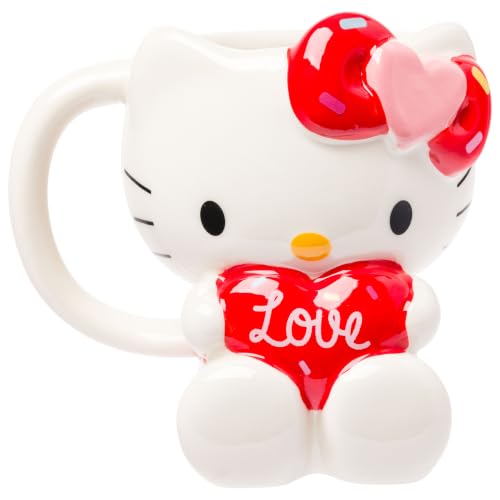 Image of Silver Buffalo Sanrio Hello Kitty Holding Love Heart, 3D Sculpted Mug, 20oz | Ceramic, 0.59 Liters