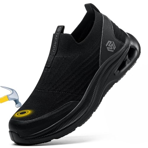 Steel Toe Shoes Men Lightweight Comfortable Work Shoes Slip On Safety Shoe Walking Sneakers Puncture Proof Loafers