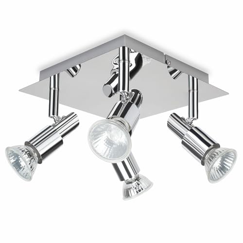 POLESTI GU10 LED Deckenleuchte, 4 Flammig Silberne Chrom-Schwenkstrahler, Drehbare Decken- und Wandstrahler für Küche, Schlafzimmer, Wohnzimmer (Leuchtmittel Nicht Enthalten) POLESTI GU10 LED Deckenleuchte, 4 Flammig Silberne Chrom-Schwenkstrahler, Drehbare Decken- und Wandstrahler für Küche, Schlafzimmer, Wohnzimmer (Leuchtmittel Nicht Enthalten)