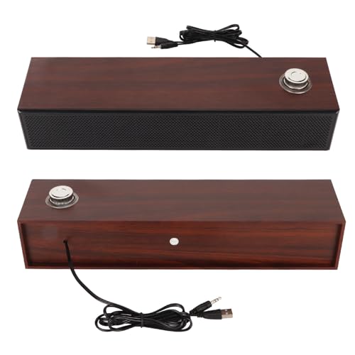 Jectse Altavoces de Computadora USB, Barra de Sonido de Escritorio de Madera Estéreo de Alta Fidelidad, Mini Barra de Sonido Altavoz Externo con Perilla de Volumen, Altavoces de PC con