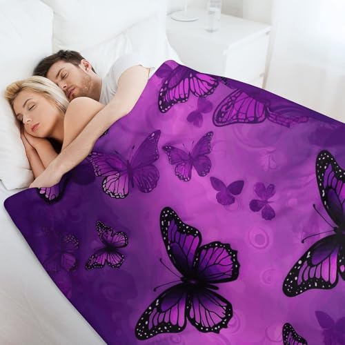 Couverture micro polaire motif papillon violet 127x152 cm pour lit - 4