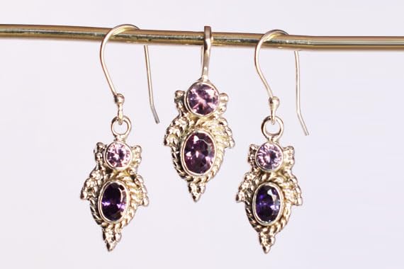 Juego de joyas de amatista y pendientes plata ley 925 mujer 5