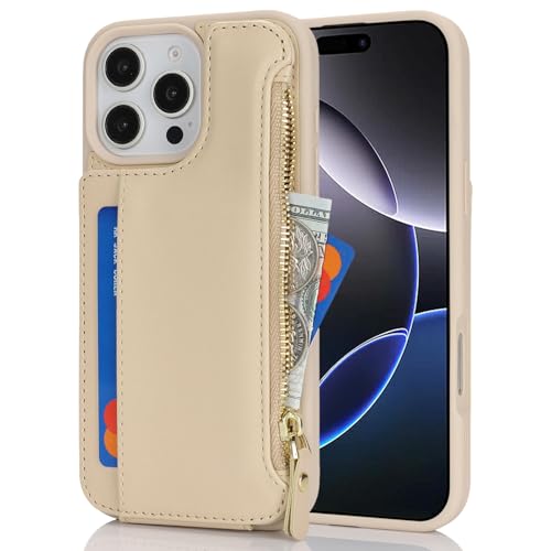 Étui en cuir crème iPhone 16 Pro Max chic haute protection antichoc pour femme - 6