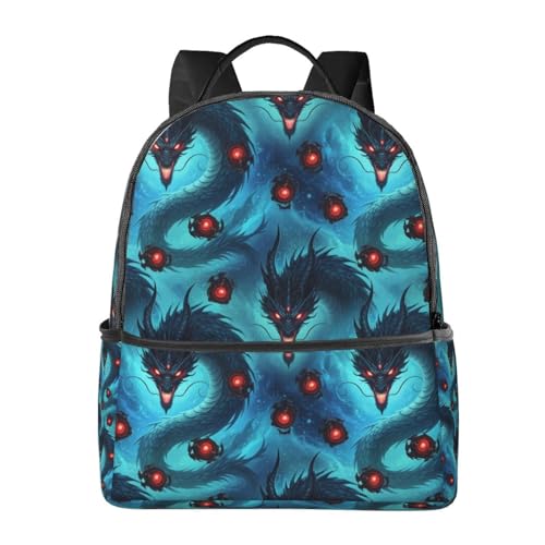 Casual Rucksack Big Capacity, Padded Straps Anti Theft Blue Dragon Chinese Painting Bookbag for Travel Camping - Main Image