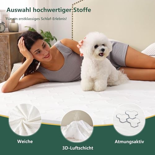 BEDLORE Matratzenschoner 180x200 cm, 100% wasserdichte und atmungsaktive Matratzenauflage mit tiefem Taschen-Design (für Matratzen bis 40 cm), maschinenwaschbar (Weiß)