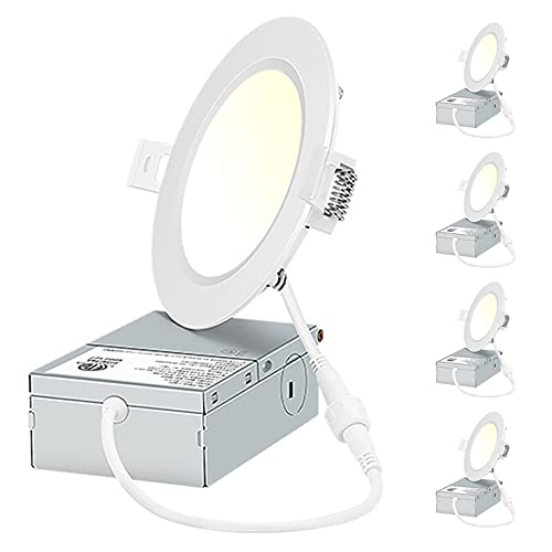 Paquete de 5 Luces LED empotradas ultradelgadas de 6 Pulgadas con Caja de Conexiones, luz descendente de 3000 K a 6000 K, 1050 LM, Alto Brillo, 12 W