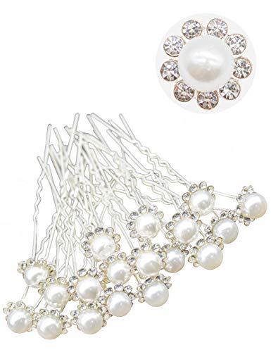 KST 20 Pièces Épingles à Cheveux Perle en Forme de U, Pinces à Cheveux de Mariée Fleur Strass, Décoration de Coiffure en Cristal Accessoires de Cheveux pour Mariage, Balle, Fête Cover