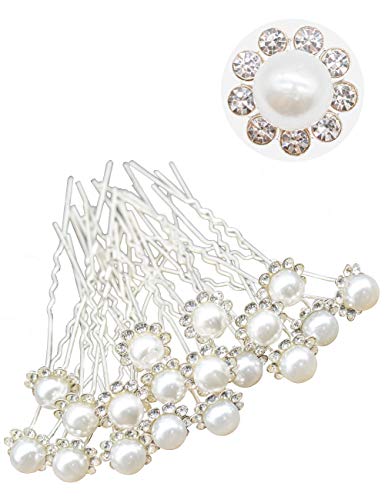 KST Bridal Pearl Haarnadeln 20 Stück, Pearl Haarspangen Hochzeit Strass Blume, Kristall Kopfschmuck Dekoration Haarschmuck für Frauen Mädchen Hochzeit, Ball, Party