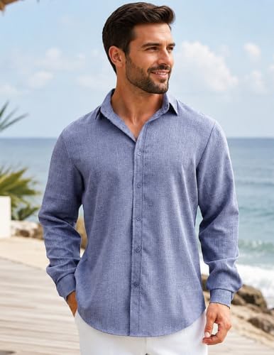 Men's Long Sleeve Button Up Linen Shirt for Wedding Guest and Dinner Dates - image 2