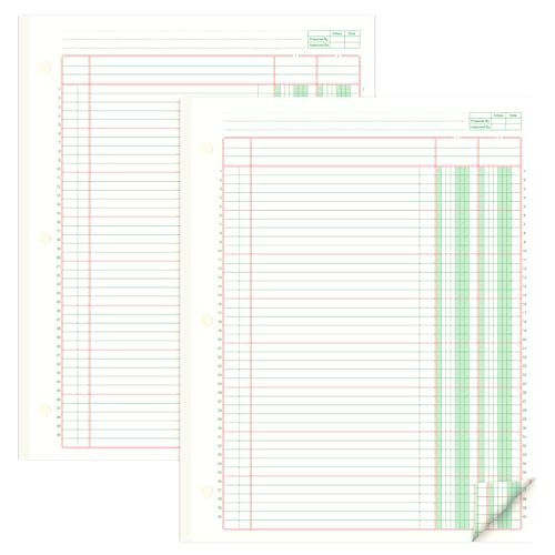 Feuilles d'analyse colonnaire à 3 trous gisgfim pour livre de comptabilité en lot de 2