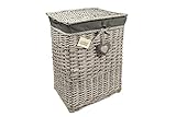 WoodLuv Large Rectangular Laundry Linen Willow Wicker Basket with Lining, Grey