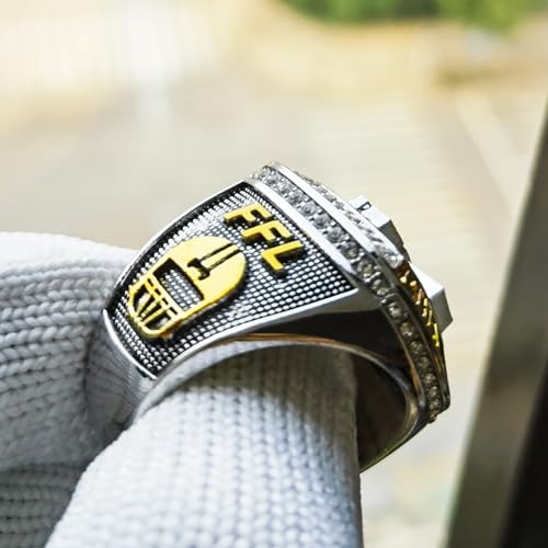 Image of 2025 Fantasy Football Championship Ring | Heavy FFL Champion Trophy Ring | Gold Silver Tone Plated Award Trophy for Fantasy Football League Winner