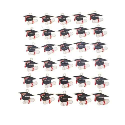 Set di 30 ciondoli Charms applicazione pendente per bomboniere laurea rosso, Cappello da laurea, berretto da dottorato (berretto 3)