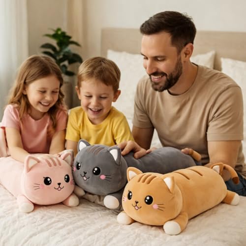 Image of cat Soft Toys and Pillow Kids, Plush Hugging Cushion, - Long Hugging Plush Toy for Kids & Girls | Ultra-Soft Sleeping Cushion | Cute Animal Stuffed Toy (60 cm) (Light Brown)