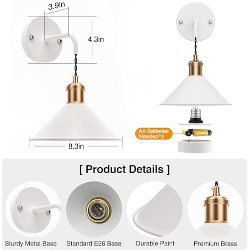 Image of Wireless Wall Lights with 13 RGB Colors, Dimmable Battery Powered Wall Lamps, Remote Control, Memory Function, Timer for Bedroom, Living Room, 2Pack, White, WS-01